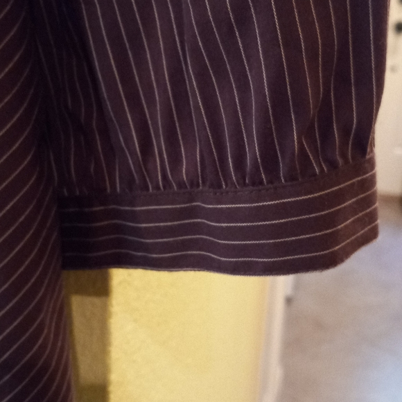 Hannah Stretch XL button up brown pin stripe blouse - Picture 3 of 5